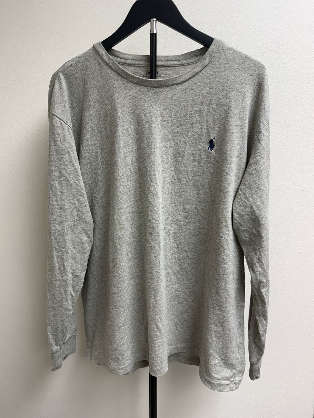 Polo by Ralph Lauren Long-Sleeve Crewneck Shirt in Heather Gray with Navy Logo